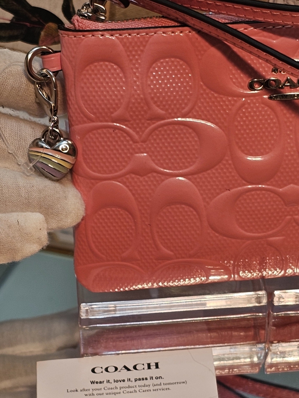 Coach Patent-Embossed in Coral Pink Leather Wristlet - Picture 6 of 13